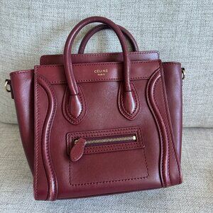 Classic Celine Burgundy Nano Luggage Tote